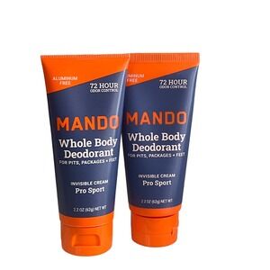 Mando Whole Body Deodorant Invisible Cream Pro Sport 2.2oz Aluminum Free 2 Pack